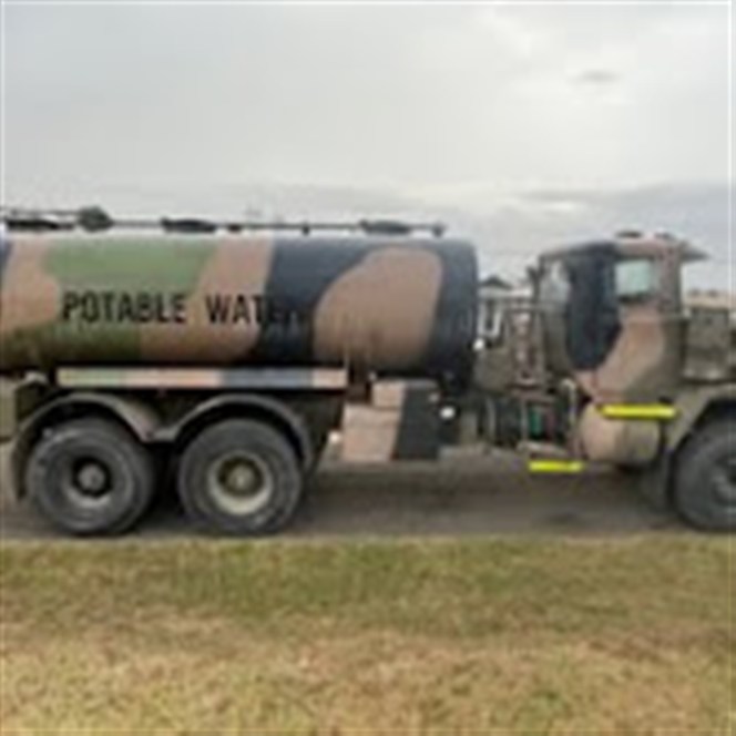 Close-up of the tanker marked potable water
